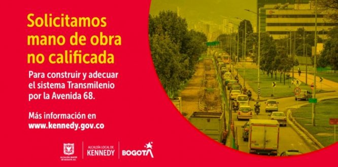 #TrabajoSíHay Se busca mano de obra no calificada para la construcción de la avenida 68