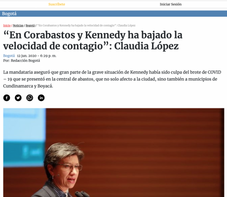 “En Corabastos y Kennedy ha bajado la velocidad de contagio”: Claudia López - El Espectador