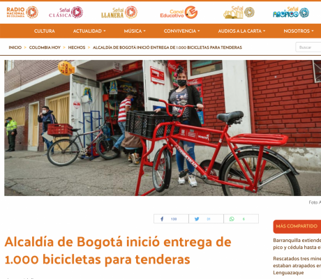 Alcaldía de Bogotá inició entrega de 1.000 bicicletas para tenderas - Radio Nacional de Colombia