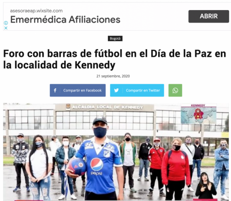 Foro con barras de fútbol en el Día de la Paz en la localidad de Kennedy