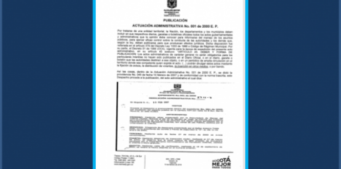 ACTUACIÓN ADMINISTRATIVA 001 DE 2000