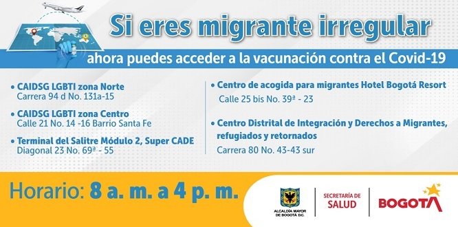 Migrantes irregulares se podrán vacunar contra el Covid-19 en Kennedy y otros cuatro puntos de Bogotá