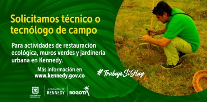 #TrabajoSíHay | En Kennedy buscamos técnico o tecnólogo de campo para actividades de restauración ecológica