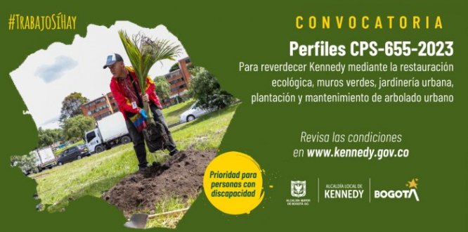 #TrabajoSíHay | Empieza este 2024 ayudándonos a reverdecer Kennedy: se busca técnico o tecnólogo en área forestal o ambiental
