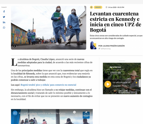 Levantan cuarentena estricta en Kennedy e inicia en cinco UPZ de Bogotá - La FM
