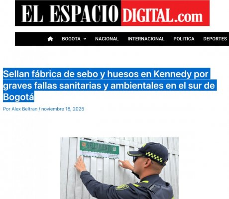 Sellan fábrica de sebo y huesos en Kennedy por graves fallas sanitarias y ambientales en el sur de Bogotá.